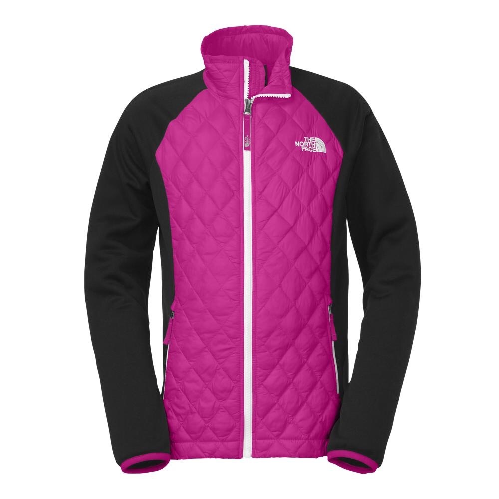 Girls M 10/12 north face thermoball jacket black and pink. Zipper, pockets.